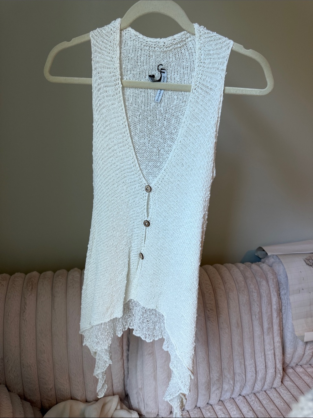 Georgina Estefania Sleeveless White Knit Button-Front Cardigan Vest